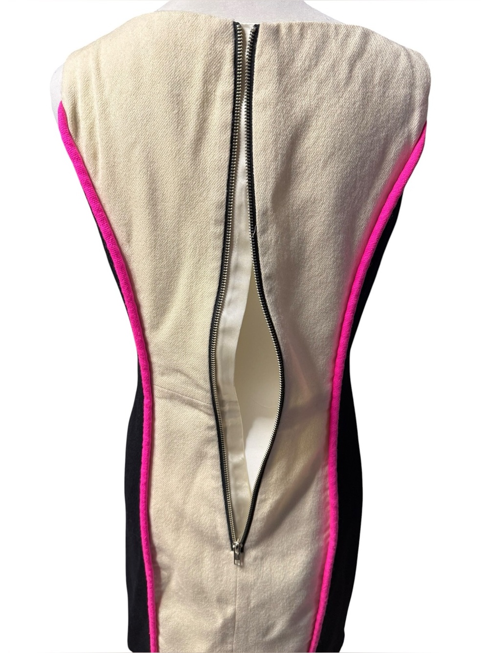 Milly New York Shocking Pink Sheath Dress Lined Wool Cream Black Sz 6 MSRP $425 - Picture 7 of 13